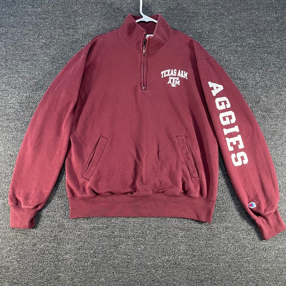 Champion Quarter Zip Texas A&M Aggies Mens Large Maroon Good Sleeve Graphic
